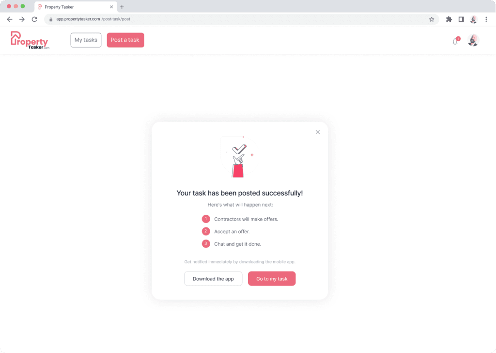 Posting a task on Property Tasker
