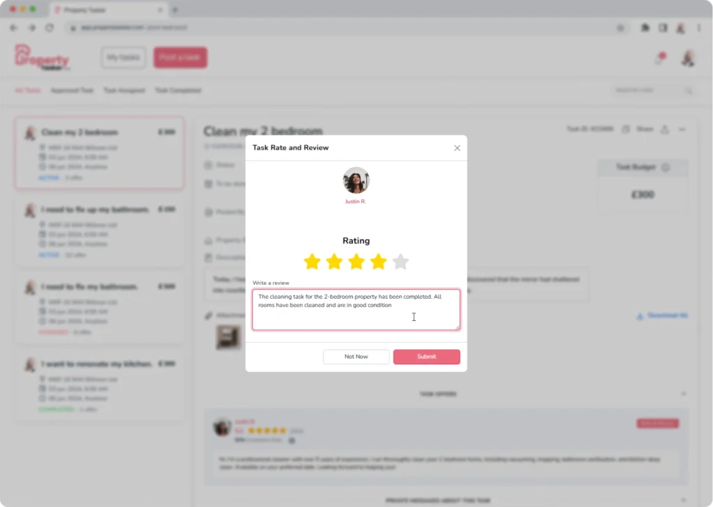Leaving a review after a completed task