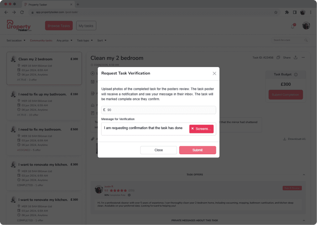 Connecting with the homeowner to complete the task